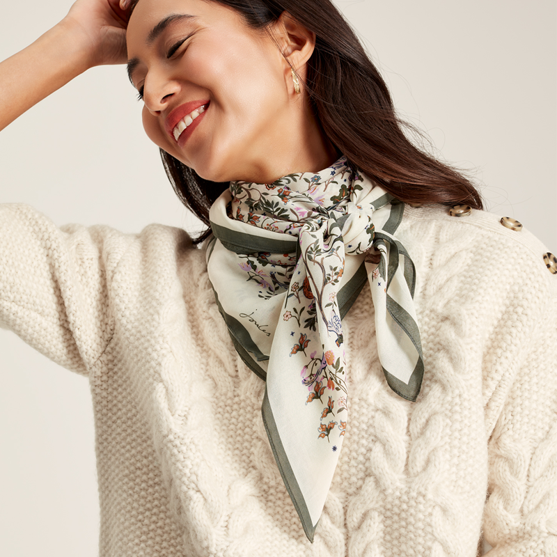 Joules Women's Middleton Printed Scarf - Creme Woodland-3